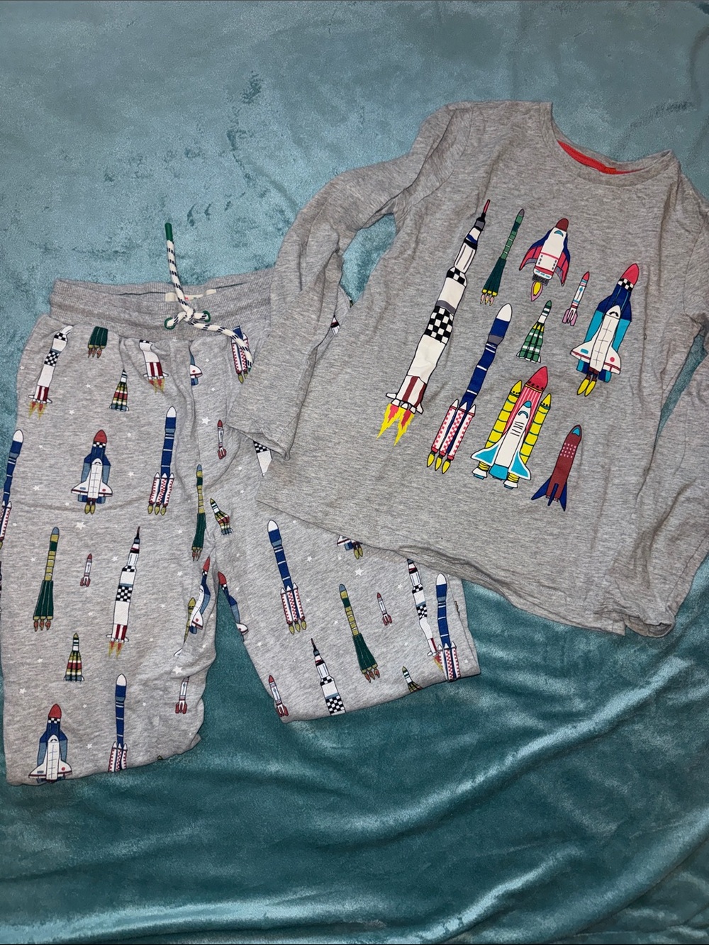 Kids Grey Rocket-Print Joggers & T-shirt Set